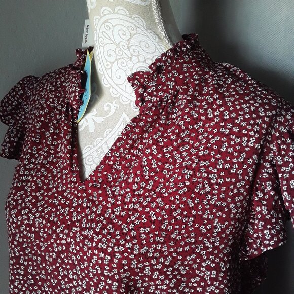 New CeCe floral short sleeve autumn hues mulberry top size L - Picture 1 of 14